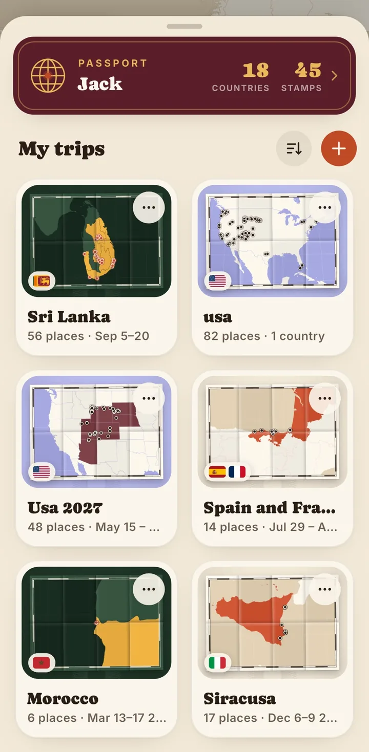 My trips: a thumbnail map for every trip